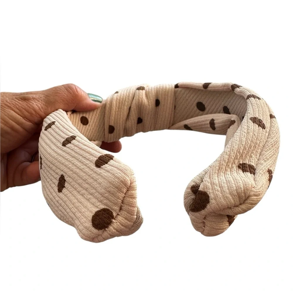 Neutral Tan and Brown Polka Dot Fabric Headband